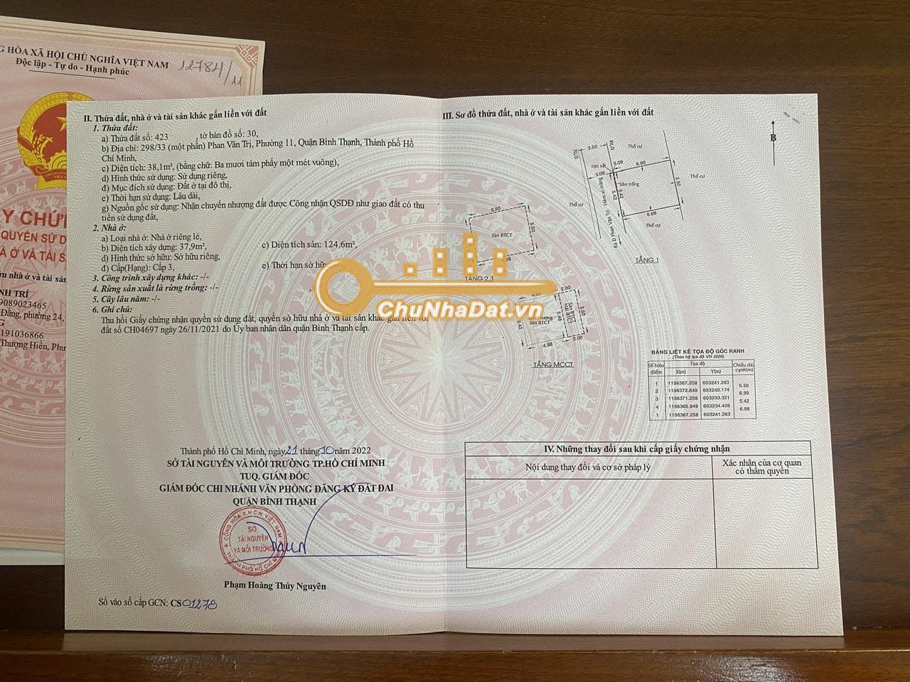 Bán Căn hộ dịch vụ (CHDV) 4 tầng Góc 2 mặt tiền Phan Văn Trị, Bình Thạnh ngang 5.42m