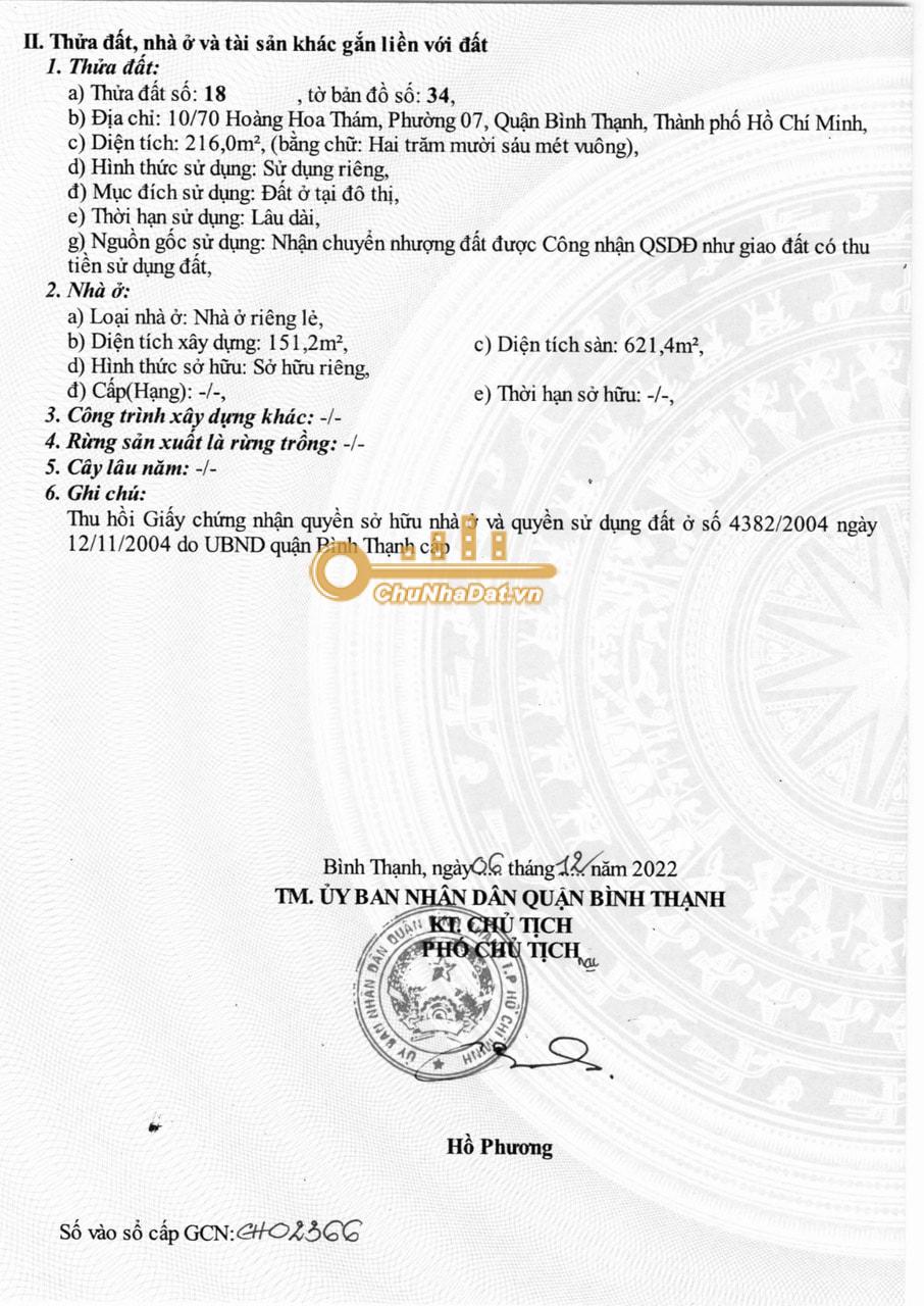 Bán Nhà 4 tầng Hẻm xe hơi Hoàng Hoa Thám, Bình Thạnh ngang 8m hướng Bắc