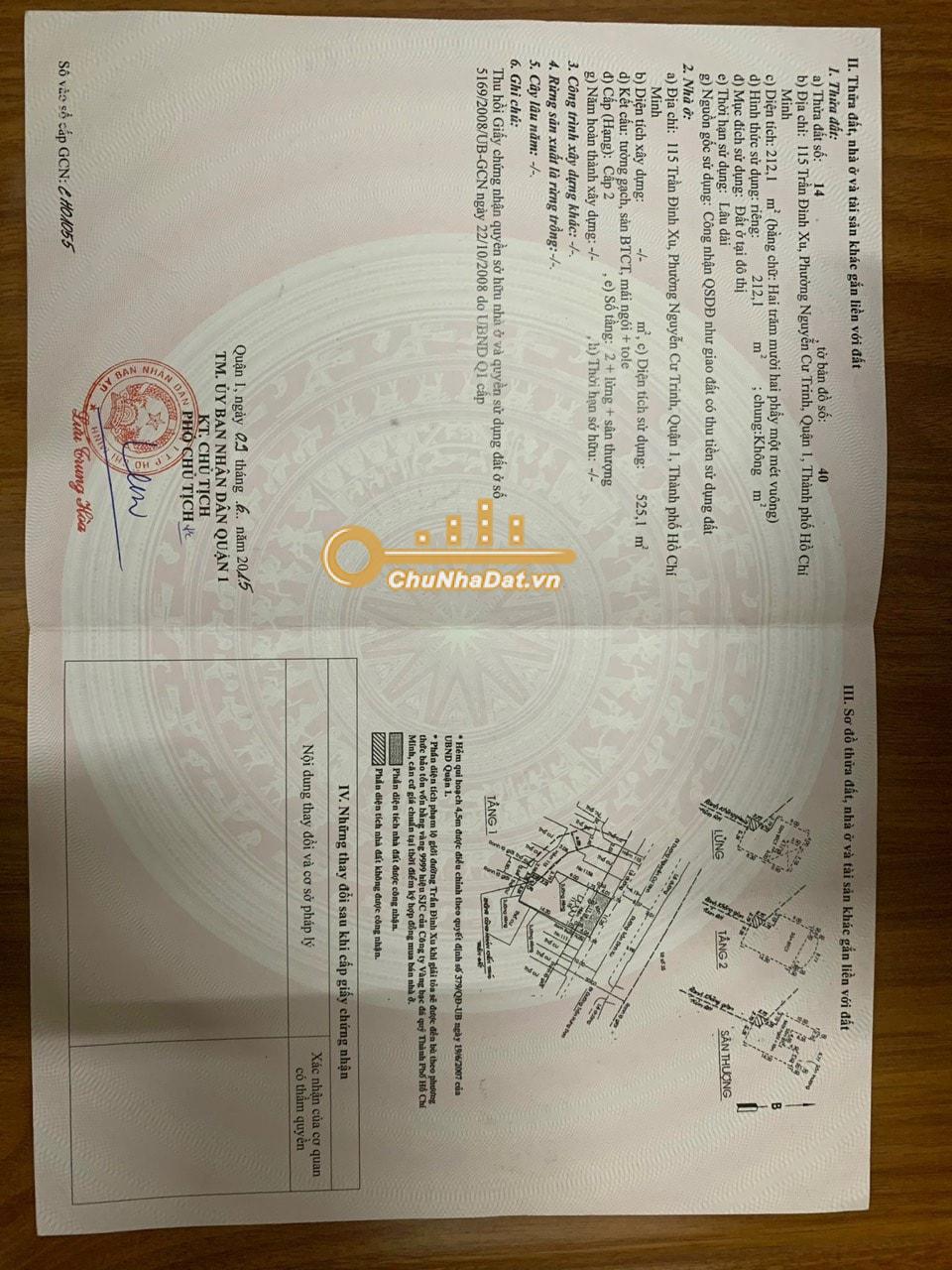 Bán Nhà 3 tầng Mặt tiền Trần Đình Xu, Q.1 ngang 11m