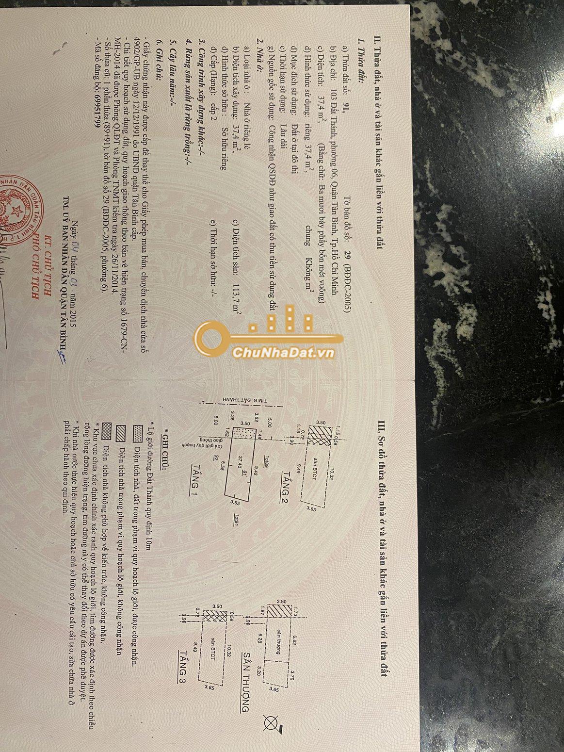Bán Nhà 4 tầng Mặt tiền Đất Thánh, Tân Bình ngang 3.5m diện tích 38 m2 hướng Tây Bắc
