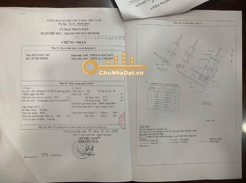 Bán Nhà 2 tầng Hẻm xe hơi Đường Số 14, Thủ Đức ngang 3.2m