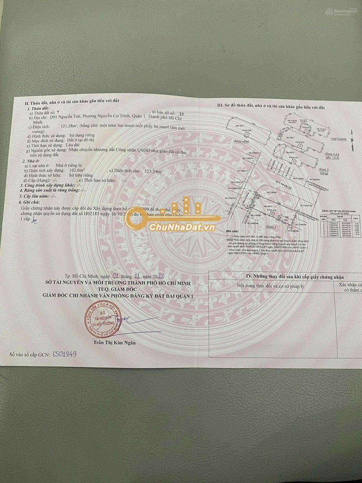 Bán Căn hộ dịch vụ (CHDV) 7 tầng Góc 2 mặt tiền Nguyễn Trãi, Q.1 ngang 12.4m diện tích 122 m2 hướng Tây Bắc